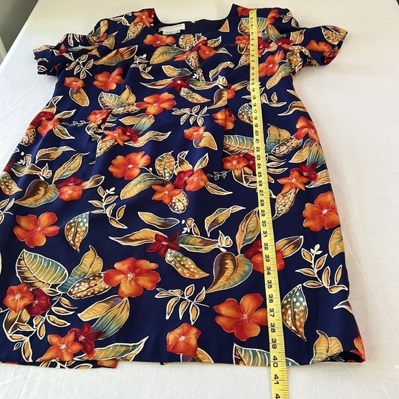 Maggy London Womens Petite SZ 20 Dress 100% Silk Blue Orange Autumn Wedding Fall - Picture 8 of 8